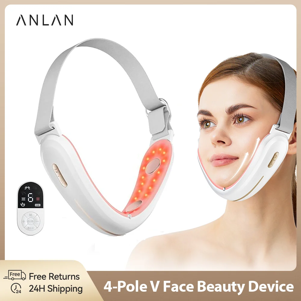 ANLAN V-Face Lifting Beauty Device 4-pole Double Chin Remove EMS Facial Slimming Red/Blue Light Heat Massage Face Lift Machine