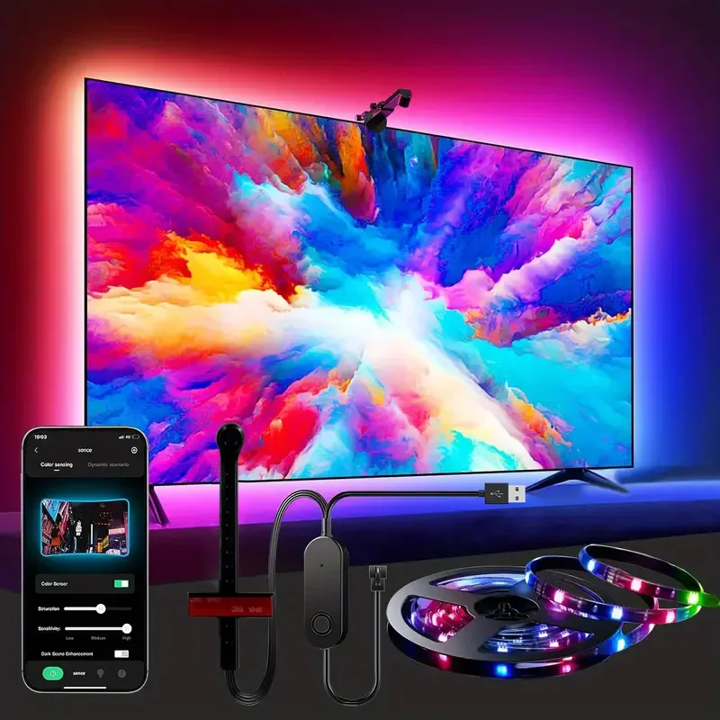 Tira de retroiluminación LED RGBIC para TV con Sensor de gama de Color AR, Control por aplicación, sincronización de pantalla inteligente de 55-75 pulgadas para luz de ambiente de sala de juegos