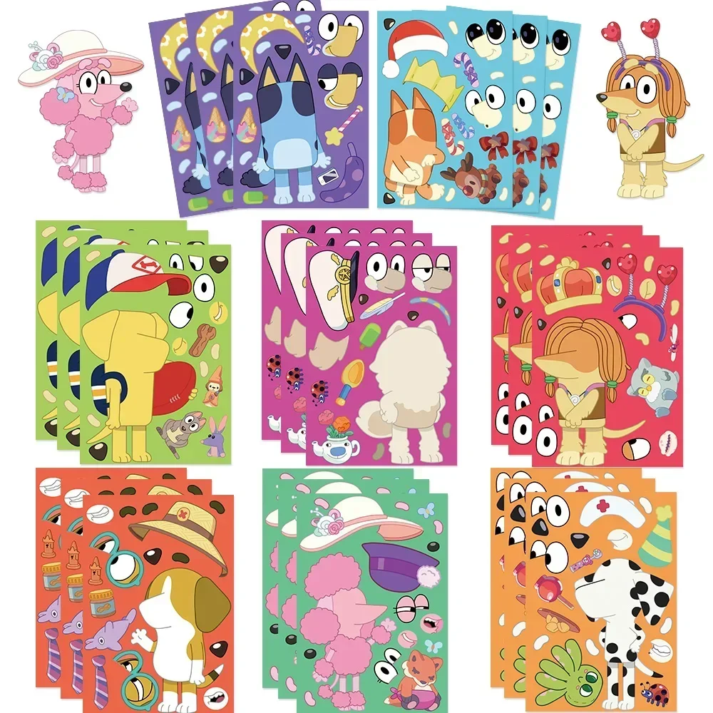 8/16 folhas kawaii cão quebra-cabeça adesivos engraçado anime dos desenhos animados graffiti decalques para bagagem skate notebook guitarra crianças brinquedo presente