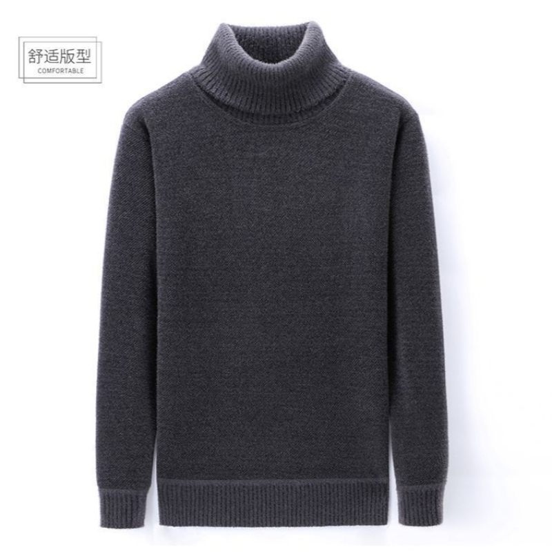 เสื้อกันหนาวสําหรับชายฤดูหนาว Thicken คอเต่าถักหนาจัมเปอร์ด้านล่าง Windproof ใหม่ Solid Plush กํามะหยี่เรียงราย Pullover