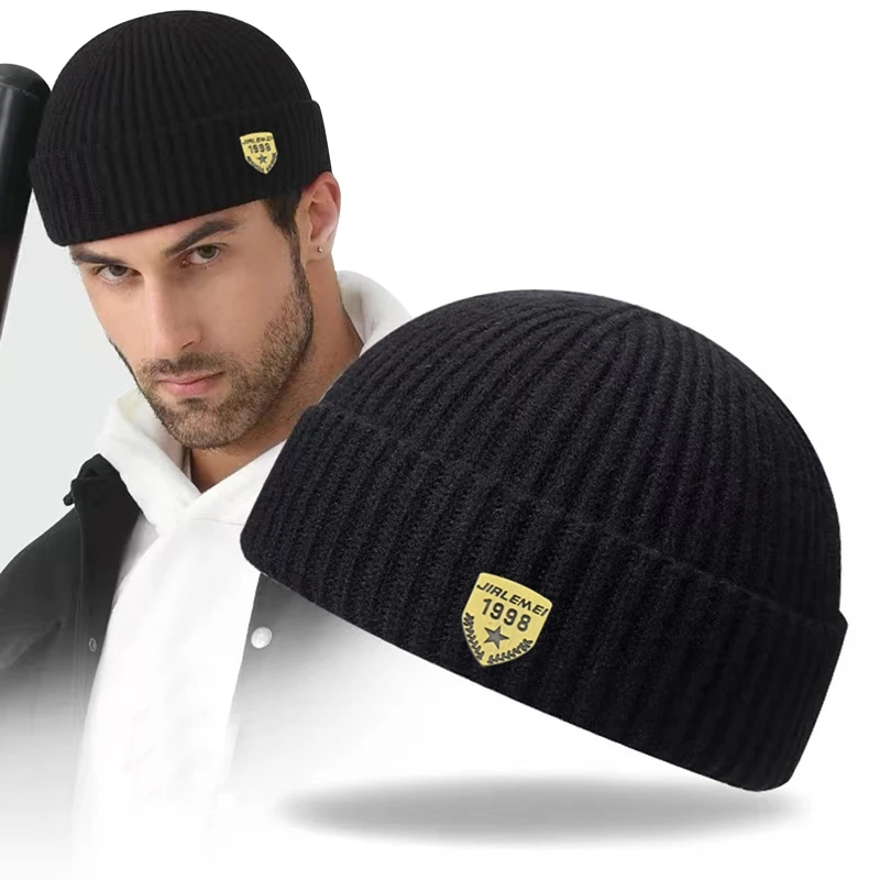 Nam Đầu Lâu Phong Cách Đường Phố Hip Hop Beanies Brimless Quần Baggy Dưa Nắp Đeo Docker Người Cá Beanies Nón Mùa Đông Ấm Áp Dệt Kim Bonnet