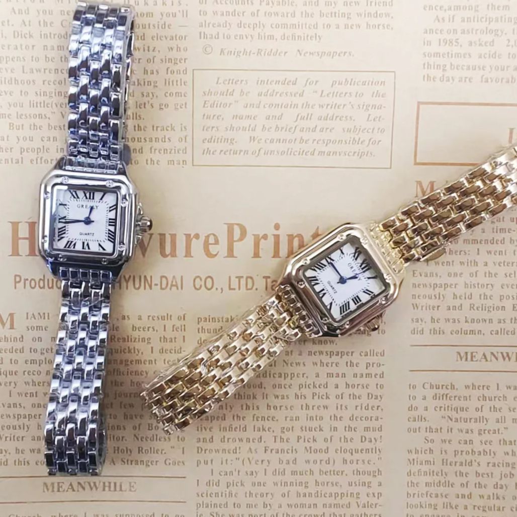 Relógio de pulso quartzo quadrado com pulseira de aço para mulheres, clássico, prata, simples, luxo, marca, moda, senhoras