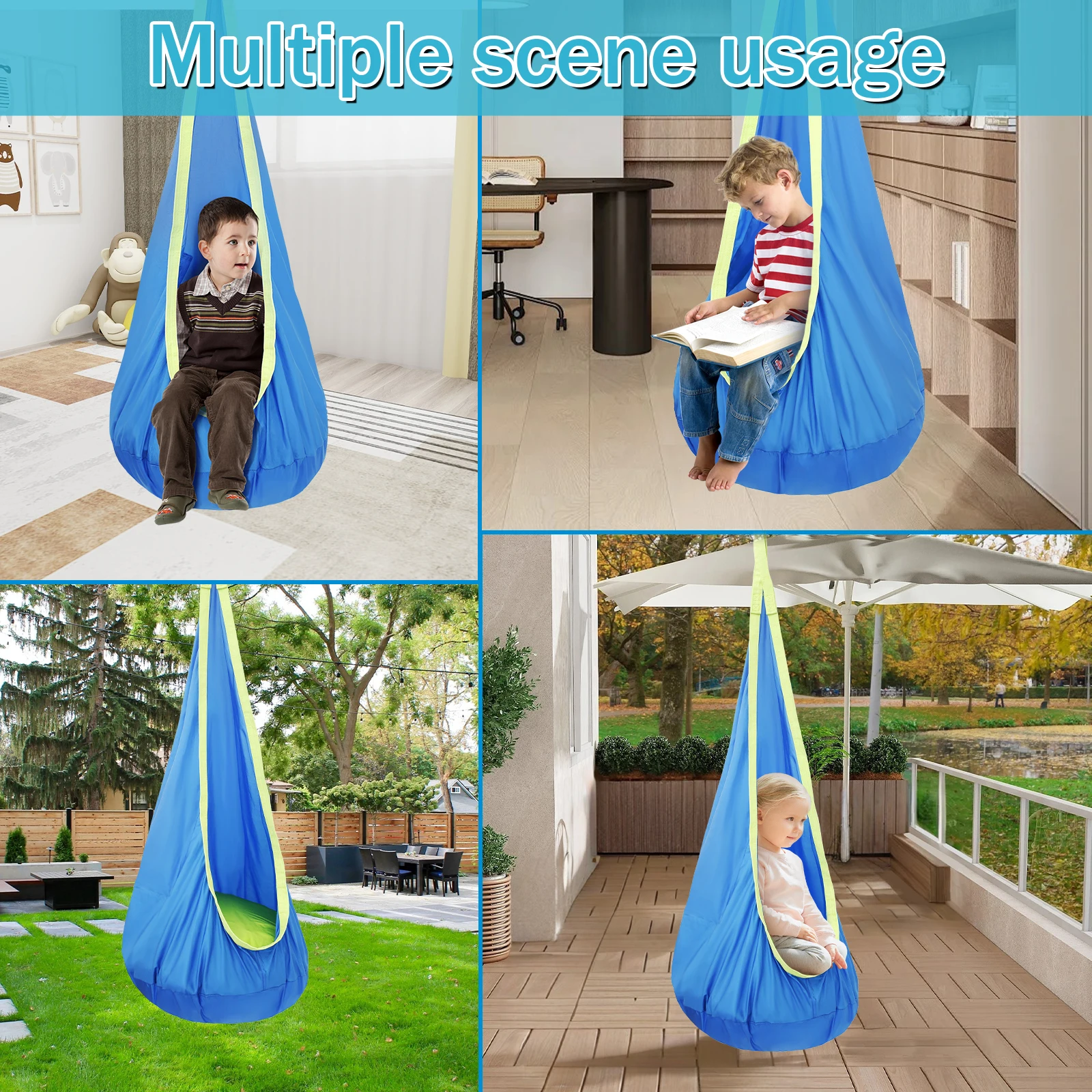 New Children's Hanging Chair Portable Parachute Cloth Swing Bed Indoor Courtyard Model with Inflatable Cushion Hanging Chair