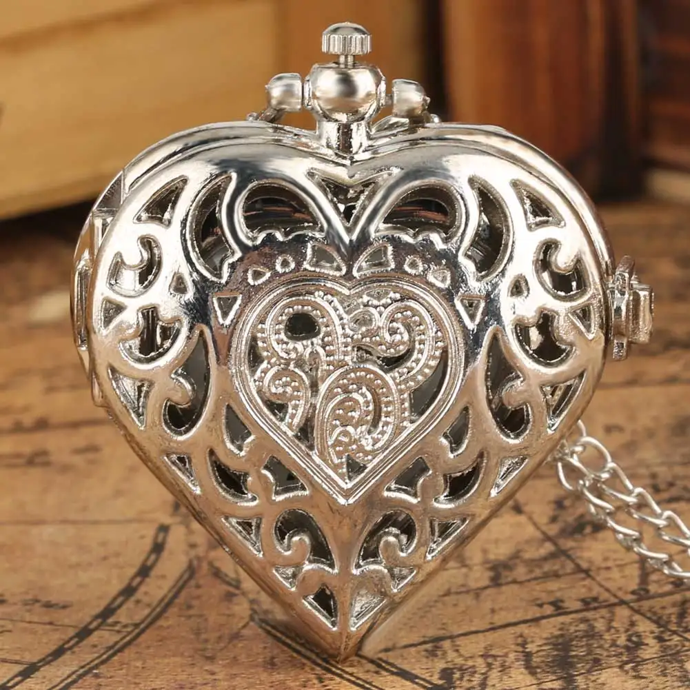 Reloj de bolsillo con collar de cuarzo y diamantes en forma de corazón romántico y elegante para mujer, regalo de recuerdo para niñas
