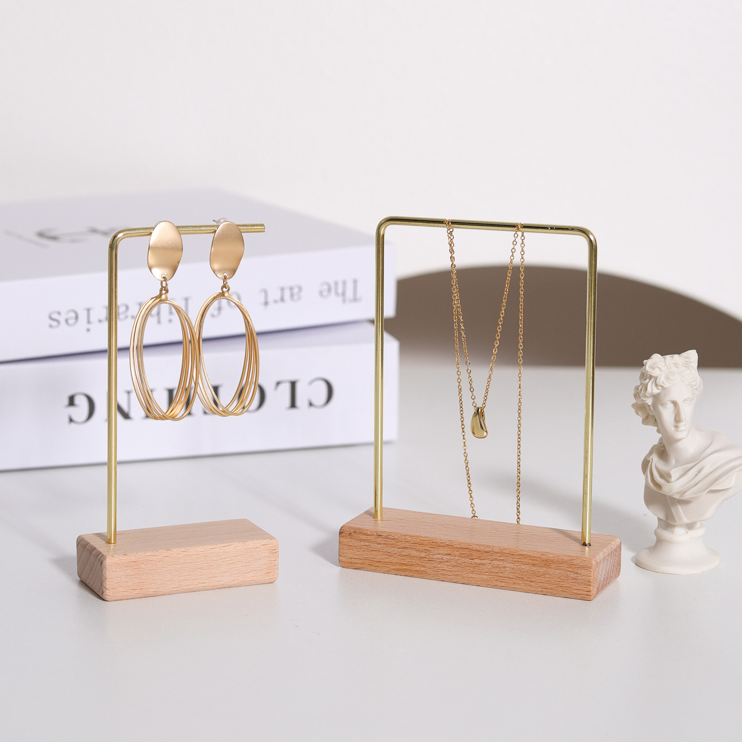 เครื่องประดับยืนแสดงสร้อยข้อมือต่างหูสร้อยคอไม้ฐาน Rack ผู้ถือเครื่องประดับ Photo Props ตกแต่งบ้าน