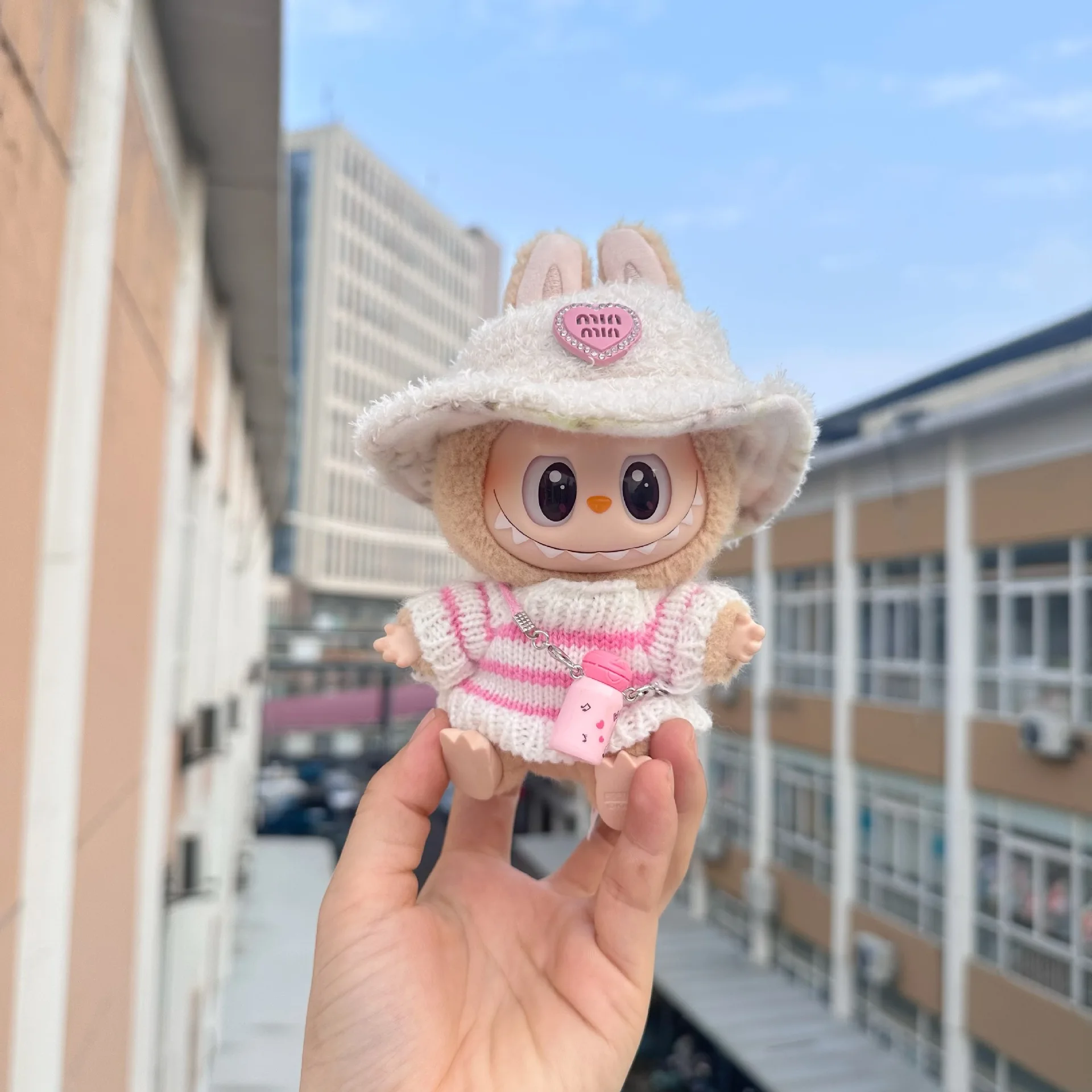Мини-кукольная одежда, аксессуары для корейской одежды Labubu V1 V2 Idol для сидения, розовый и белый полосатый свитер, чашка, одежда