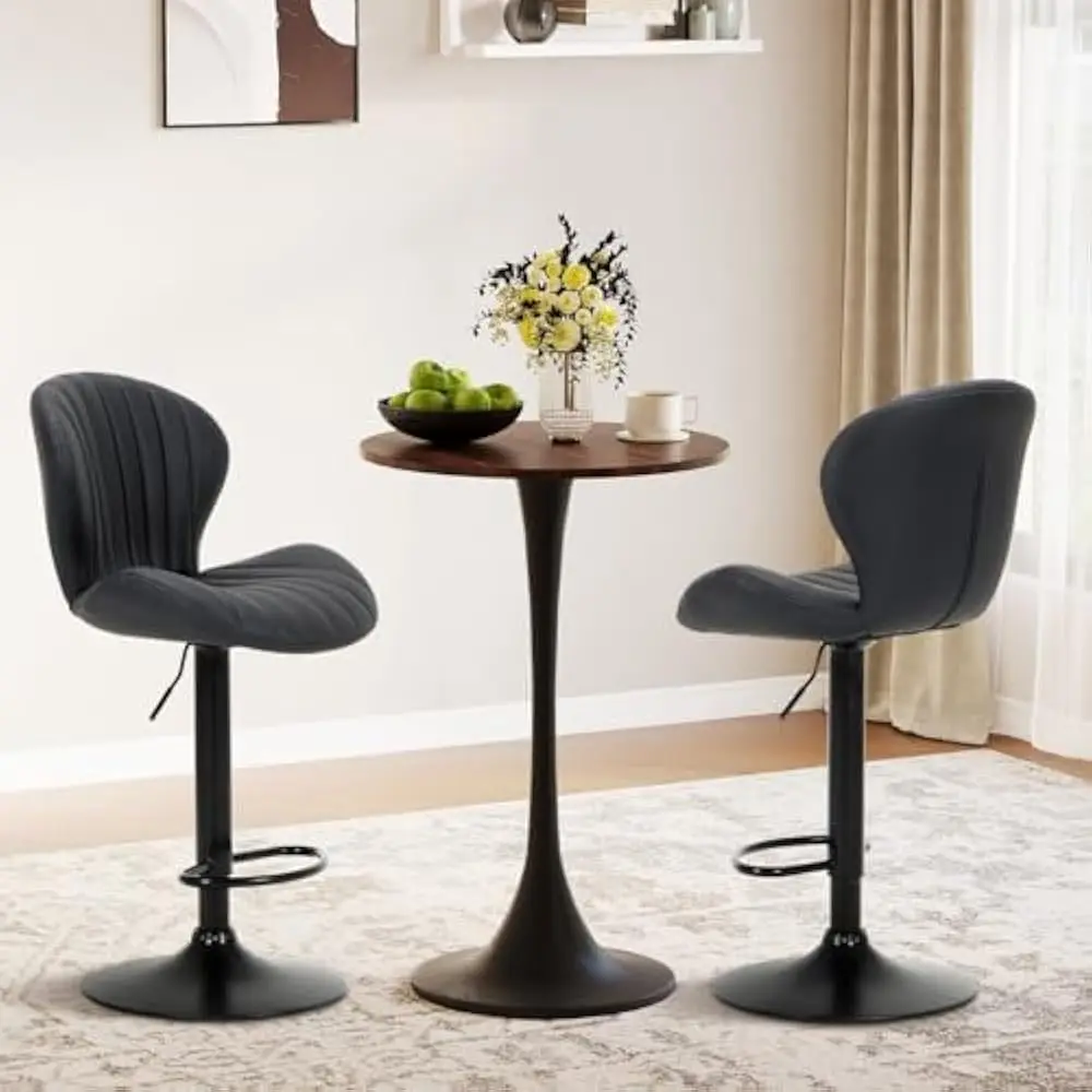 Bar Stools Set of 4, Swivel Bar Chairs, Adjustable Faux Leather Upholstered Barstools Counter Height with High Backrest