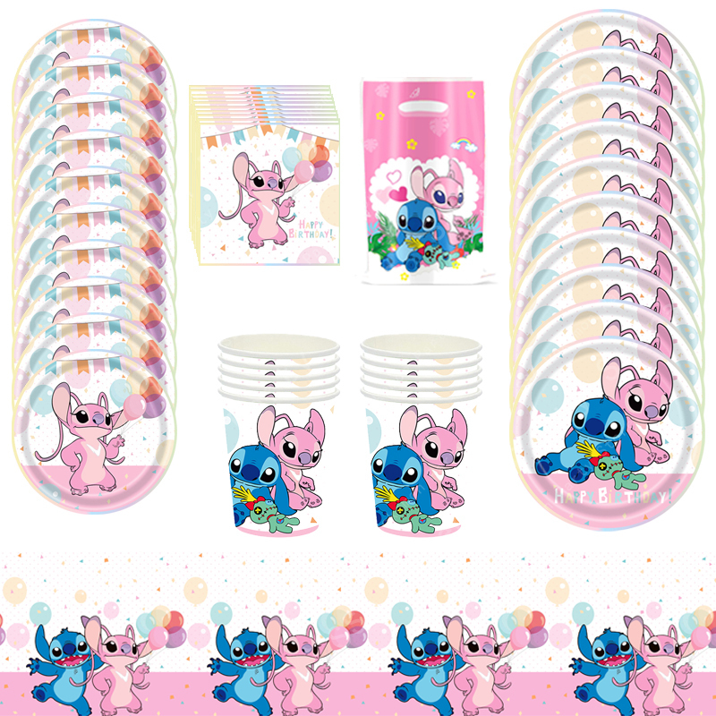 Disney Лило и Ститч украшение на день рождения девочка мальчик одноразовая посуда скатерть мешок для конфет тарелка бумажные чашки поставки набор