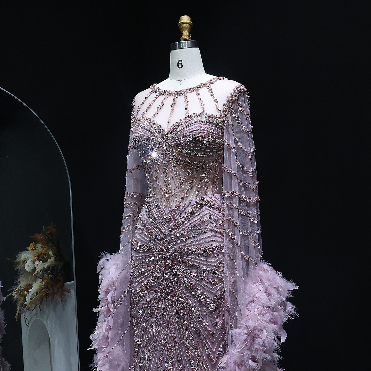 Sharon Said-Robe de Soirée de Forme Sirène Luxueuse Perlée Caramel, Tenue avec Manches Cape en Plumes, pour Mariage Formel, SS082, 2025