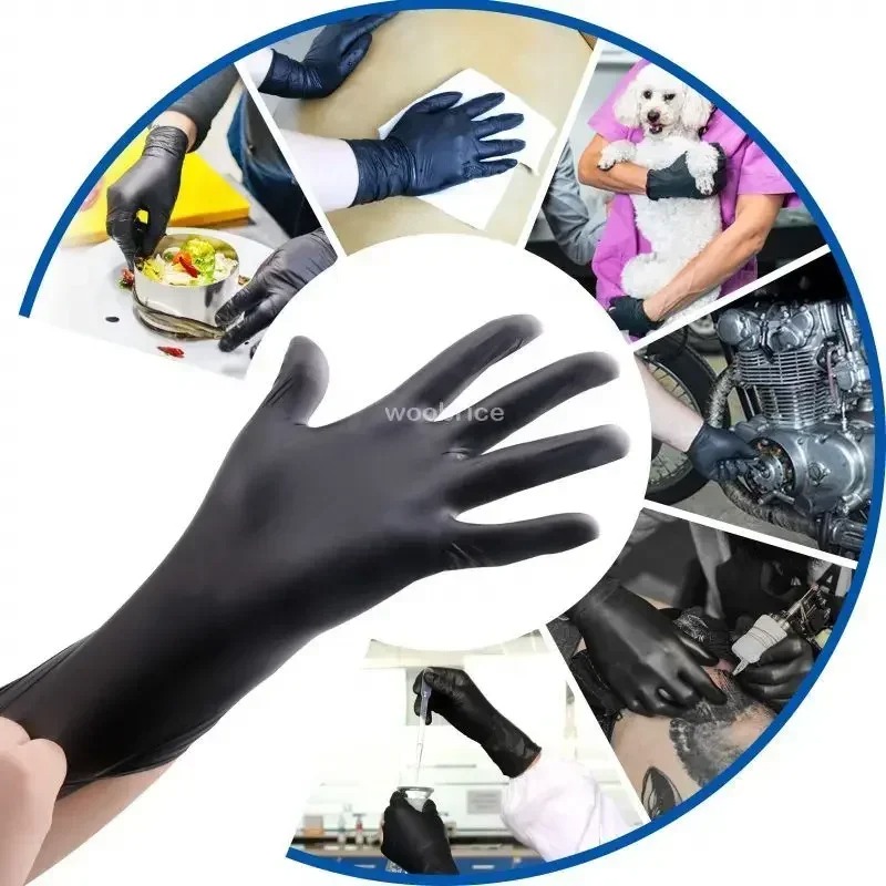 100/50/20PCS Black Nitrile Gloves Disposable Thick Powder Free Cleaning Gloves Textured Kitchen Household Mechanic Tattoo Gloves