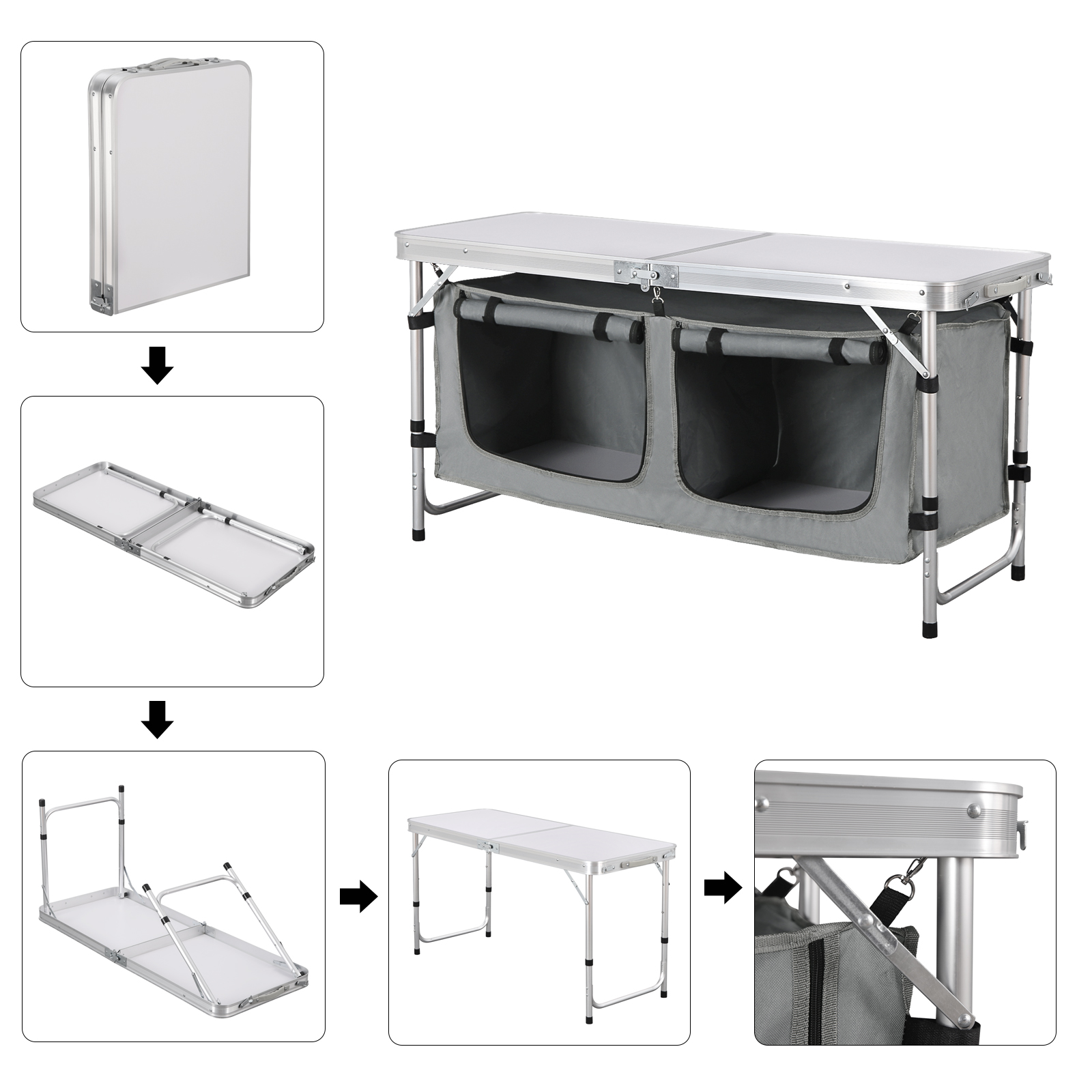 WOLTU Table de pique-nique pliante Table de valise en aluminium avec sac de rangement placards Table de camping réglable en hauteur pour barbecue de jardin
