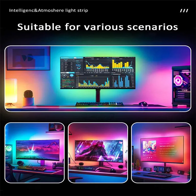 USB PC LED 스트립 조명 24-34인치 컴퓨터 RGBIC 앱 음악 동기화 모니터 화면 LED 백라이트 게임방 분위기 장식