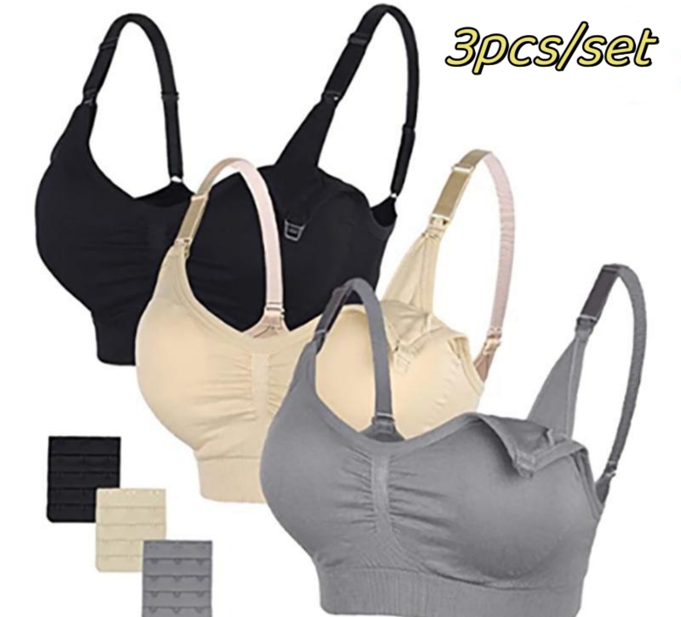 Soutien-gorge d'allaitement en coton sans couture, soutiens-gorge d'allaitement, soutien-gorge push-up respirant, sous-vêtements de grossesse, grande taille, haute qualité, ensemble de 3 pièces