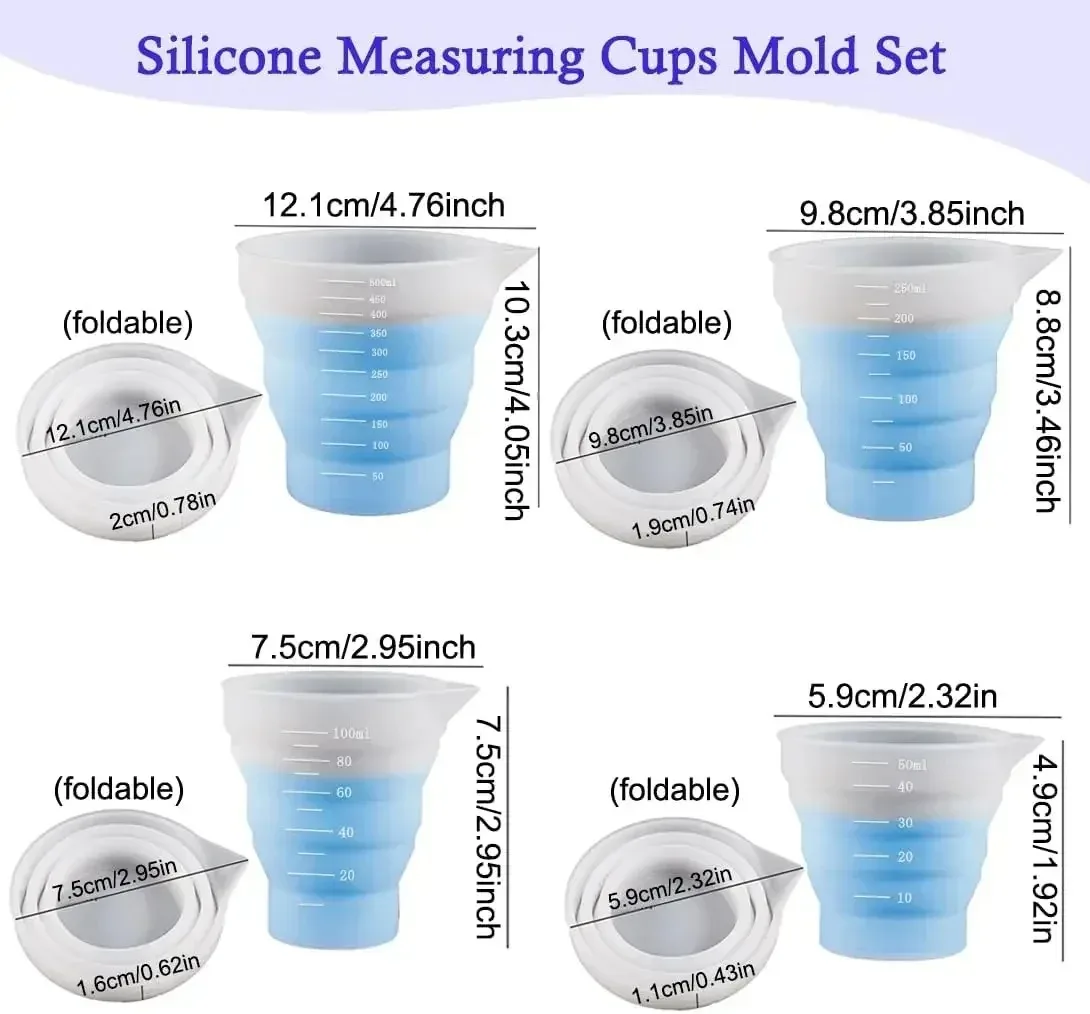 50-500ml ซิลิโคนถ้วยตวง Multi-spec แบบพกพาคอนเทนเนอร์ซิลิโคนผสมถ้วยสําหรับ DIY อีพ็อกซี่เรซิ่นเครื่องประดับ H