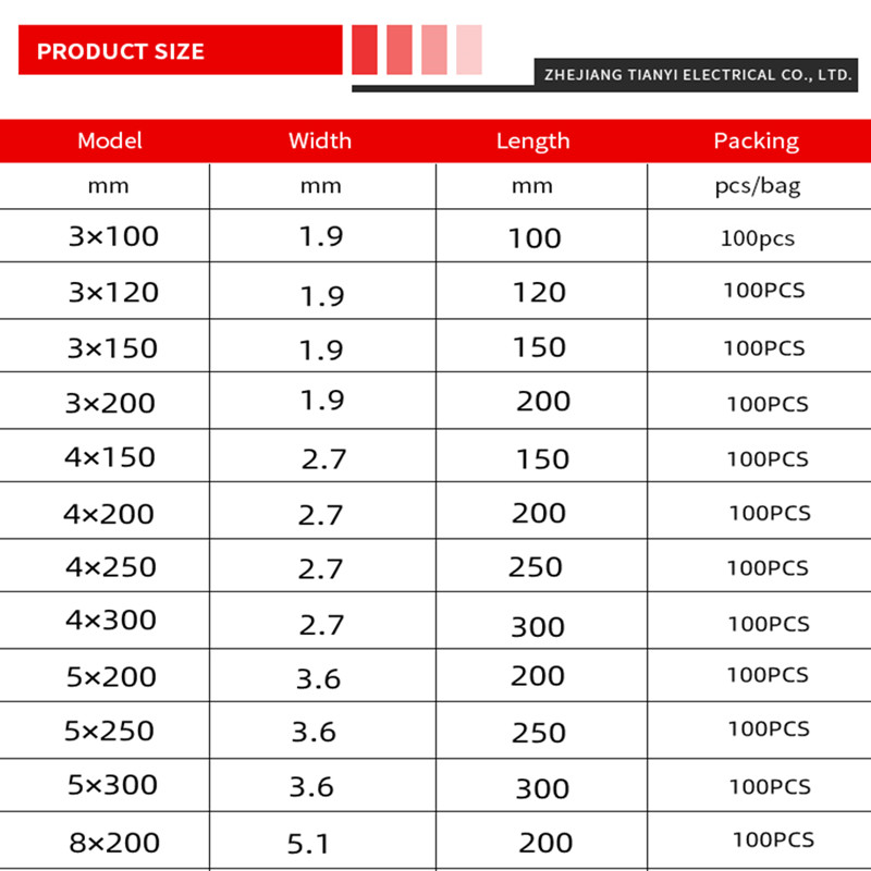 Self-locking plastic nylon tie 100 PCS black 5x300cable tie fastening ring4x200 cable tie zip wraps strap nylon cable tie set
