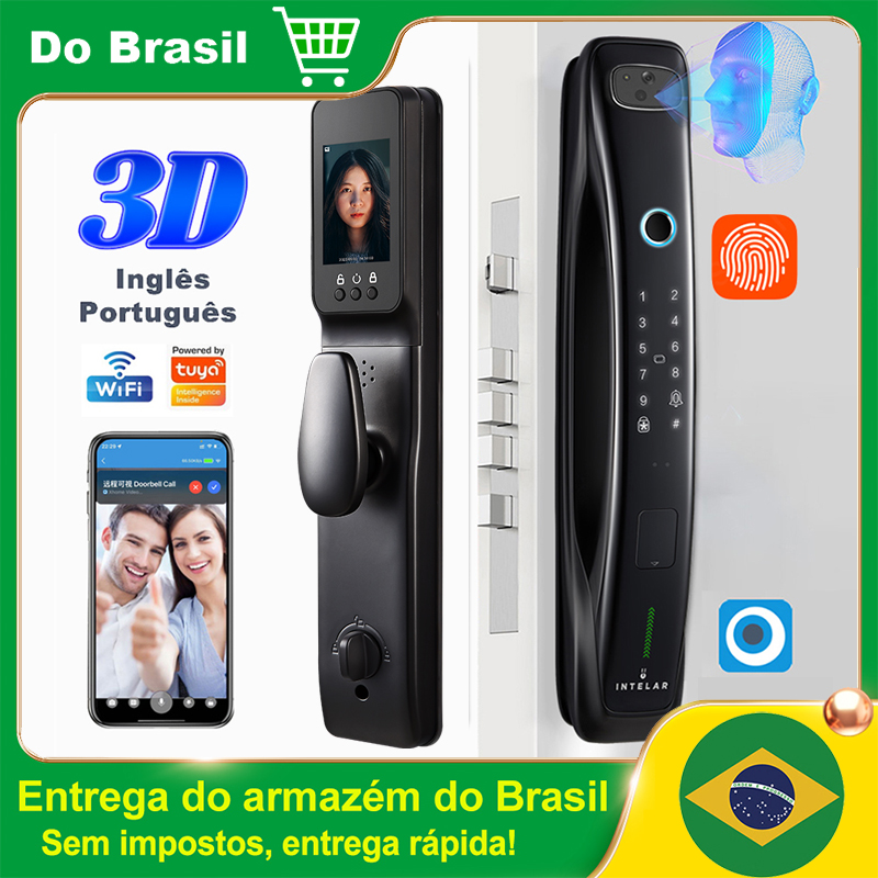 Intelar X3 Fechadura digital de porta com reconhecimento facial 3D e câmera de desbloqueio por senha de impressão digital Fechadura eletrônica de porta sem chave