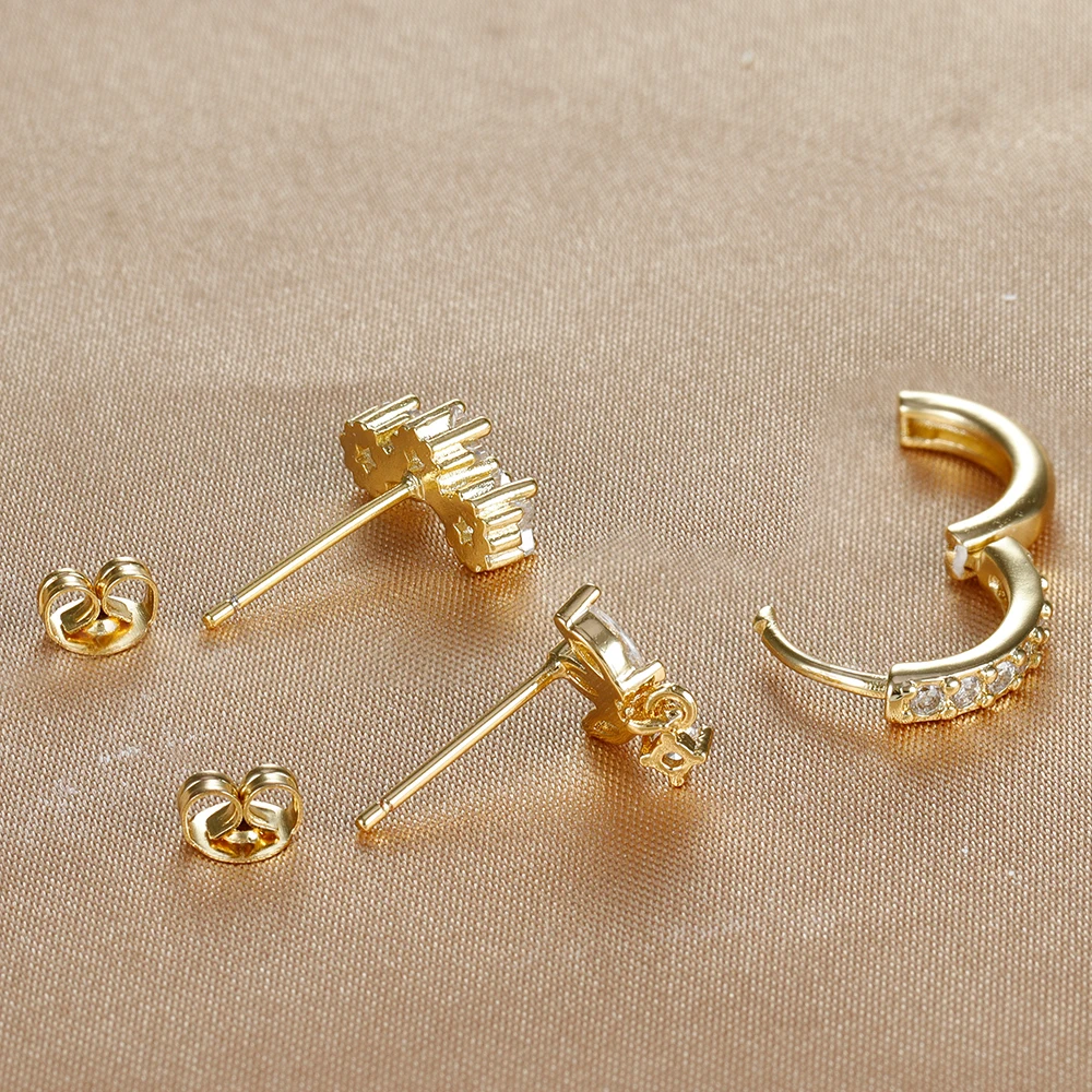Conjunto de pendientes Piercing con colgante de estrella de lujo para mujer, aretes de acero inoxidable con circonita Punk, joyería para mujer, 3 uds.