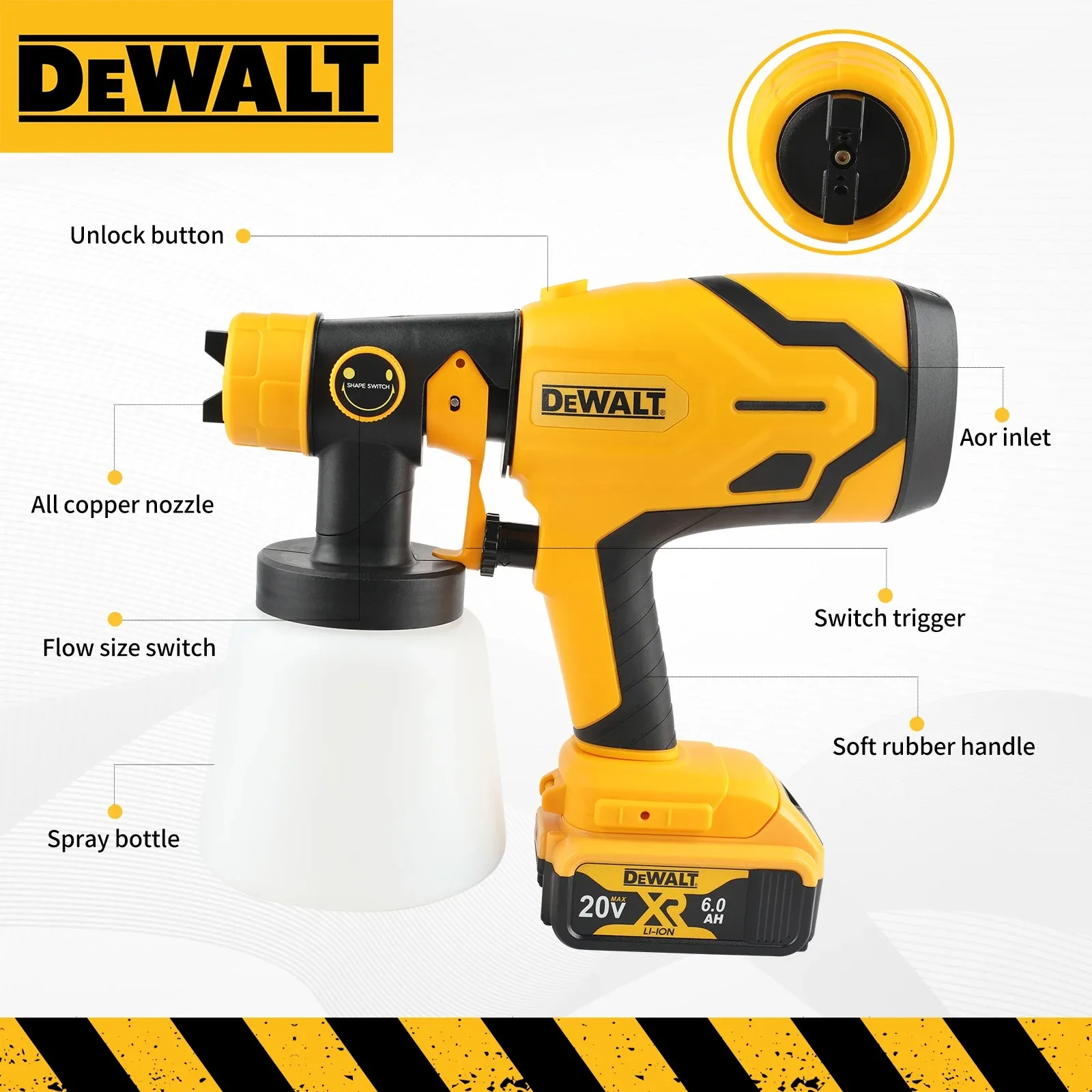 800ML 휴대용 무선 페인트 분무기, 고출력 자동차 및 가구 스프레이 건, DEWALT 배터리와 호환 가능