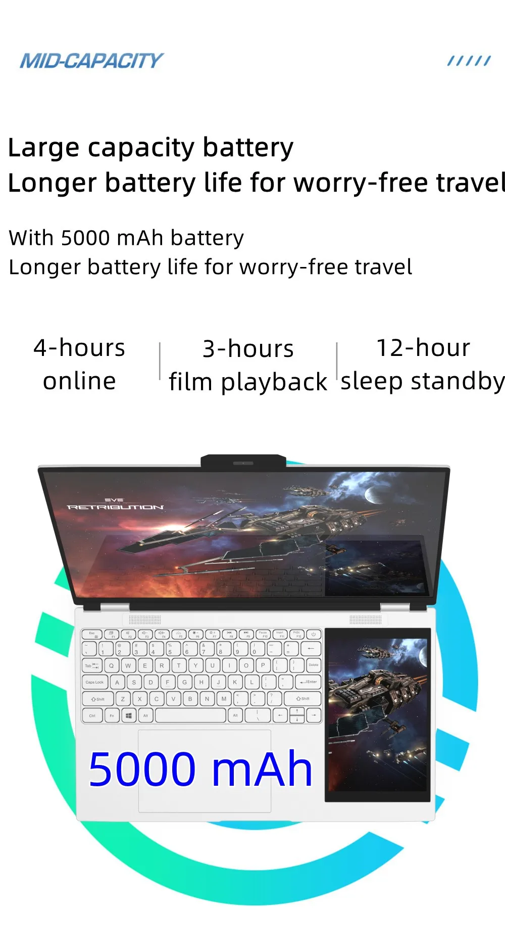 15.6 นิ้ว IPS 2K สี่ด้านหน้าแคบหน้าจอ 7 นิ้ว IPS Touch screen Dual-screen แล็ปท็อป Intel N100 256GB 4 Core 4 ด้าย 3.4GHz