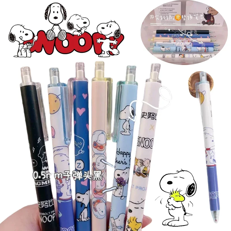 6 Stück Snoopy Neutralstift 0,5 mm schwarzer Wasserstift zum Schreiben von Notizbüchern Mädchen CuteSchool Bürobedarf Zubehör Schreibwaren Geschenk