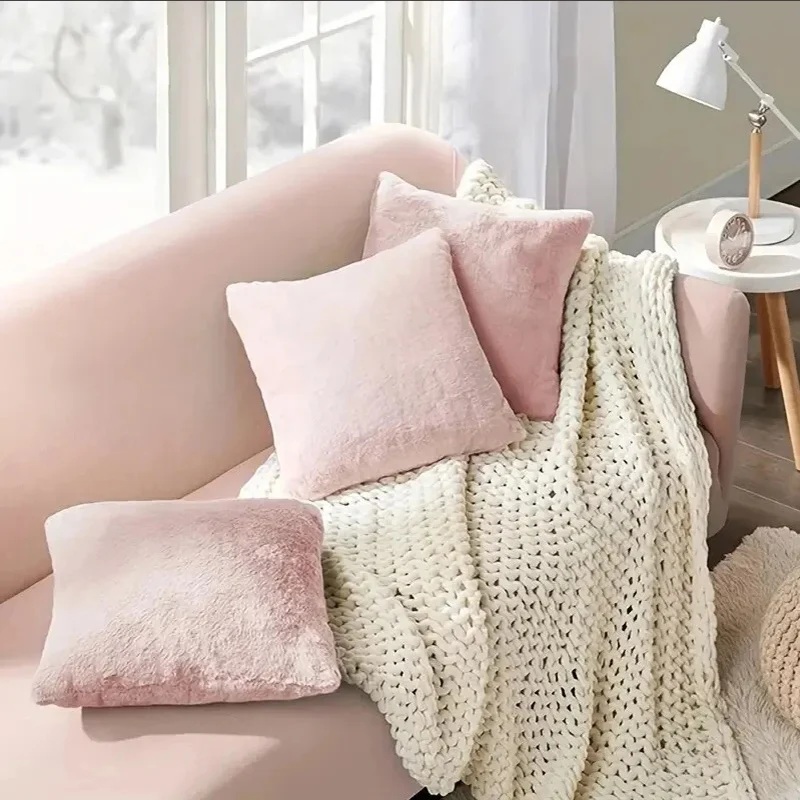 Ultra Soft โยนหมอนกรณี Faux กระต่ายขนสัตว์หรูหรา WARM Plush ตกแต่งหมอนเบาะรองนั่งสําหรับโซฟาห้องนอนห้องนั่งเล่น