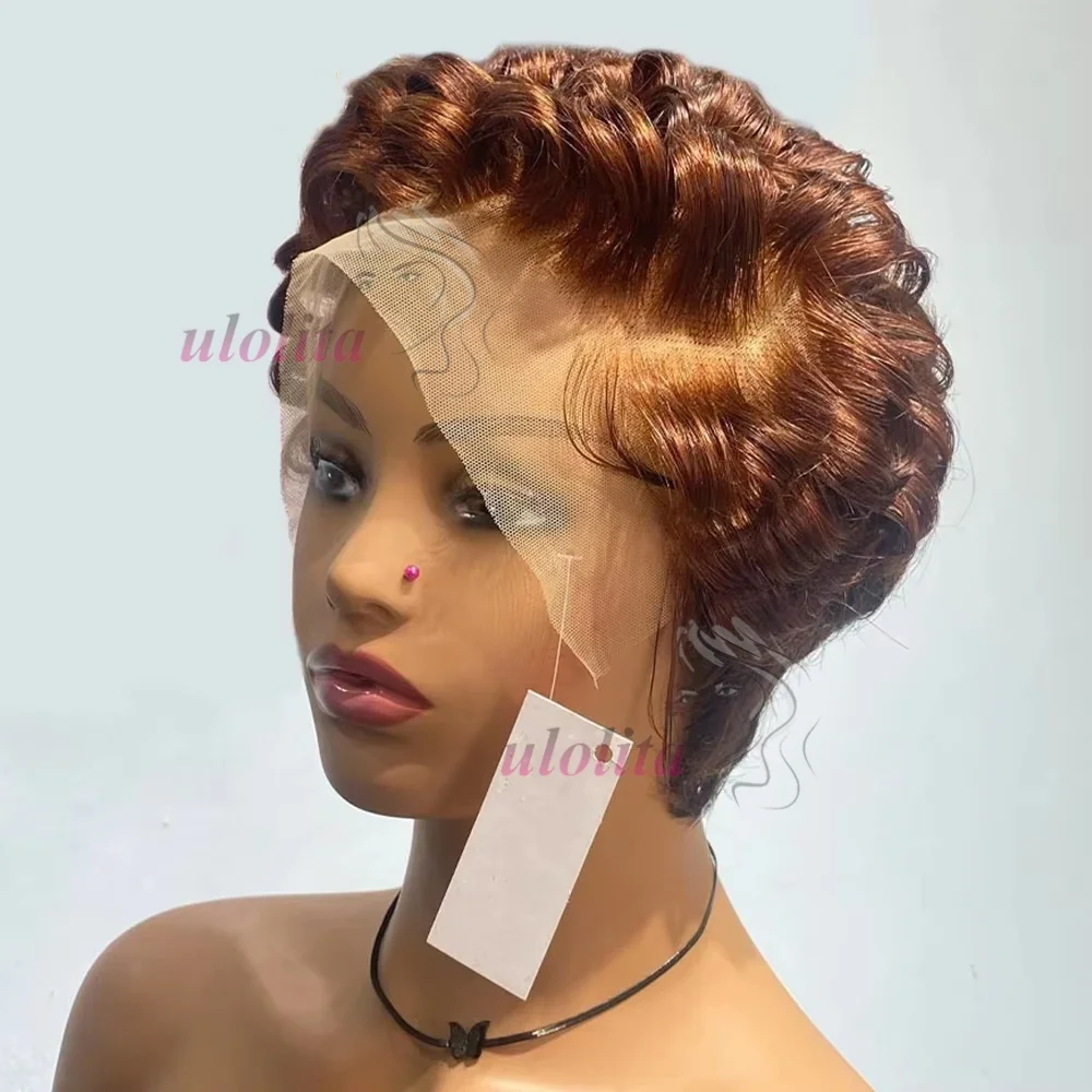Chocoladebruin 13x4 Korte Bob Losse Golf Kant Voor Pruiken Gebleekte Knopen Pixie Cut Hd Transparant Kant Voor menselijk Haar Pruik