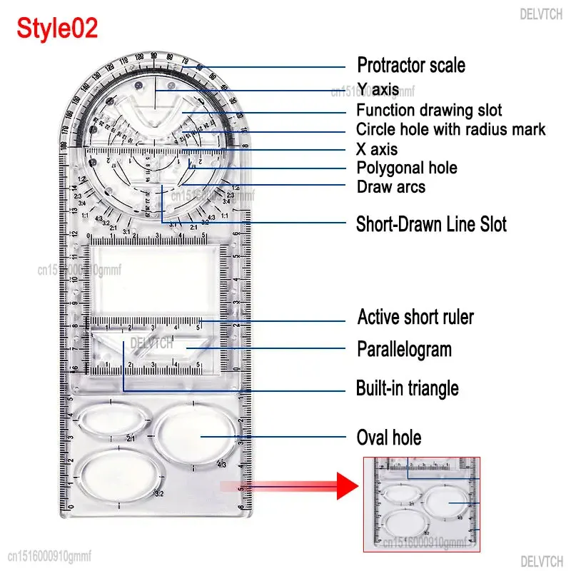 Rotatable Fast Drawing Template Ruler Art Design Construction Architect Stereo Geometry Ellipse Drafting Measuring Scale Ruler