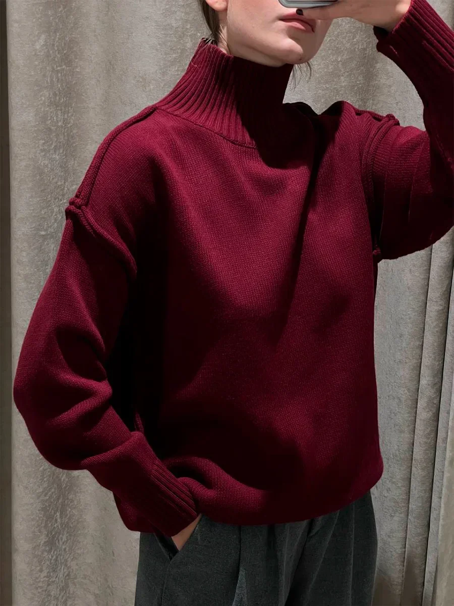 Wolfeel, suéter de cuello alto tejido a la moda de Color sólido para mujer, Otoño Invierno, jerséis informales sueltos gruesos, suéter cálido para mujer