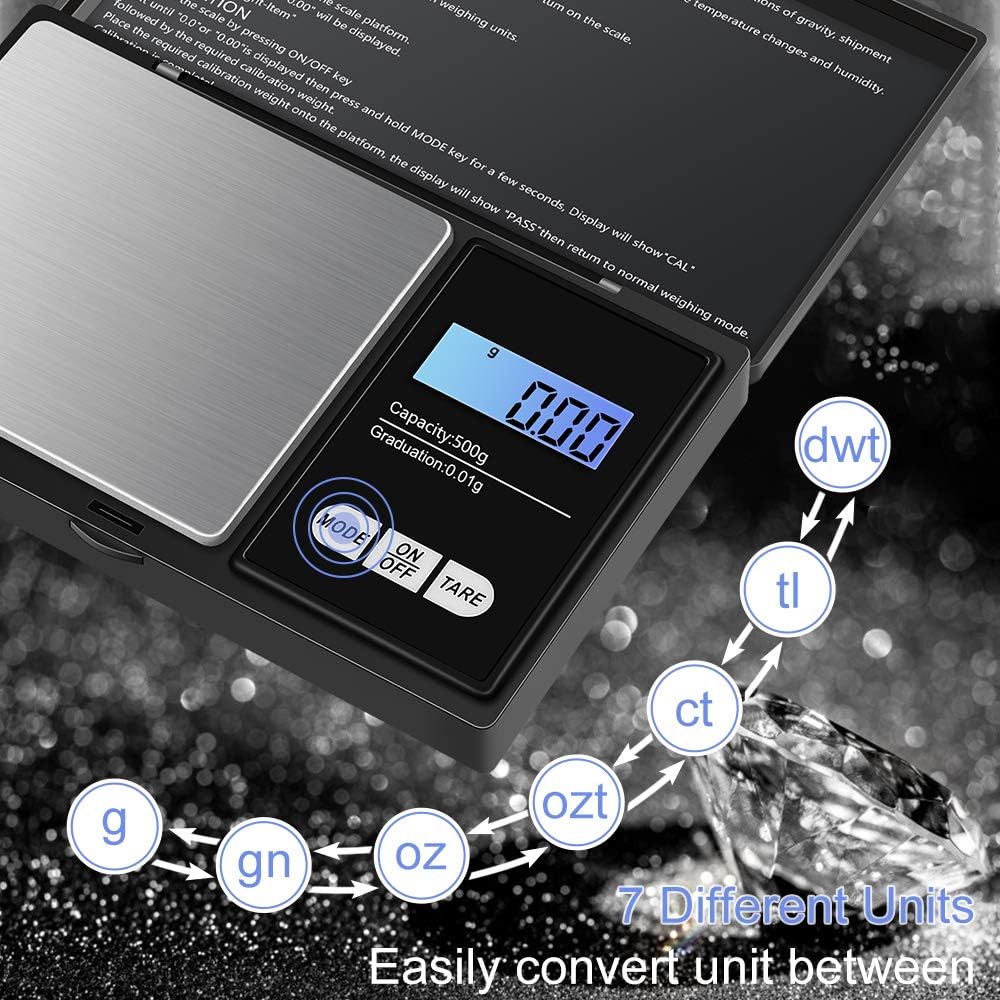 MINI DIGITAL Scale 500G/0.01G 1000g/0.1g สําหรับเครื่องประดับน้ําหนักกรัมสําหรับห้องครัวที่แม่นยํา LCD ความแม่นยําสูง Backlight ไฟฟ้ากระเป๋า