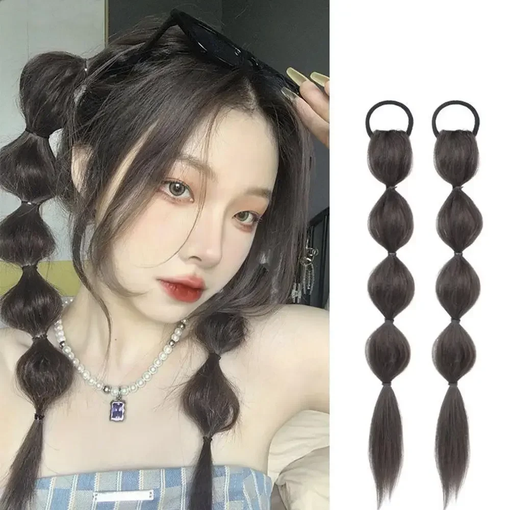 Peluca sintética trenzada de burbujas para mujer, extensión de cabello de cola de caballo doble, pelo de simulación dulce y fresco, peluca artificial de temperamento Natural