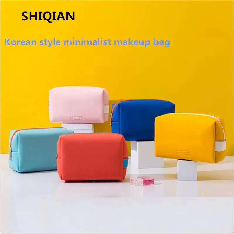 SHIQIAN Bolsa de maquillaje de viaje de cuero, estuche de maquillaje portátil para mujeres/hombres, bolsa de almacenamiento de artículos de tocador multifuncional impermeable