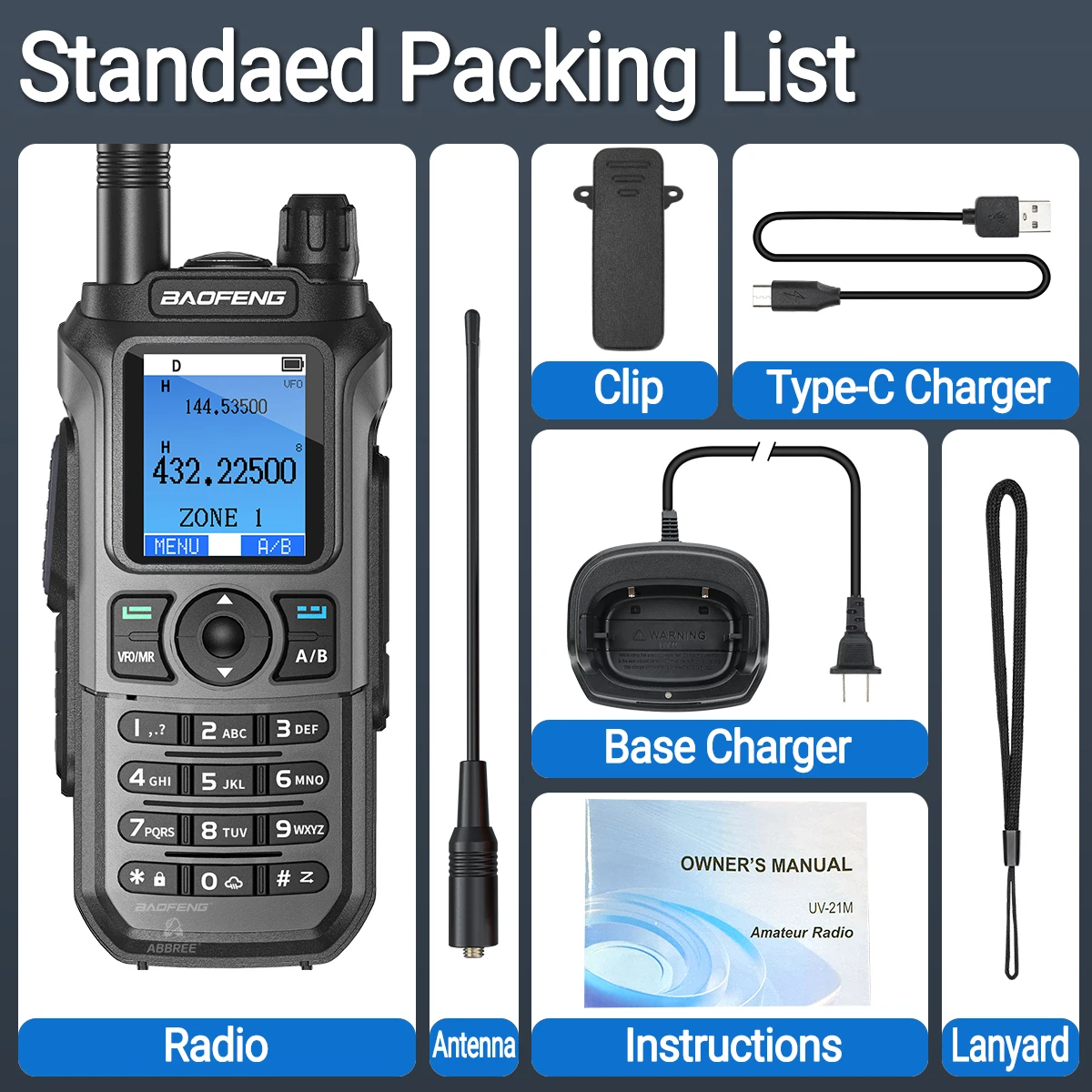 BAOFENG UV-21 PRO V3 Walkie Talkie Multi Band Bluetooth App Programmierung Drahtlose Kopierfrequenz Typ-C Air Band Long Range Radio