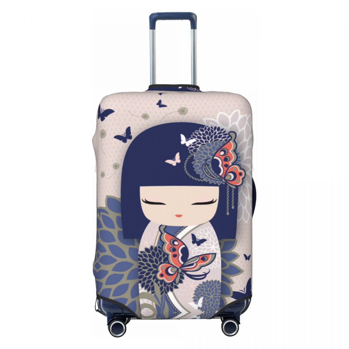 Kokeshi Doll Cherry Blossoms Funda protectora para equipaje Moda Kimono japonés Geisha Girl Fundas para maleta de viaje para 18-32 pulgadas