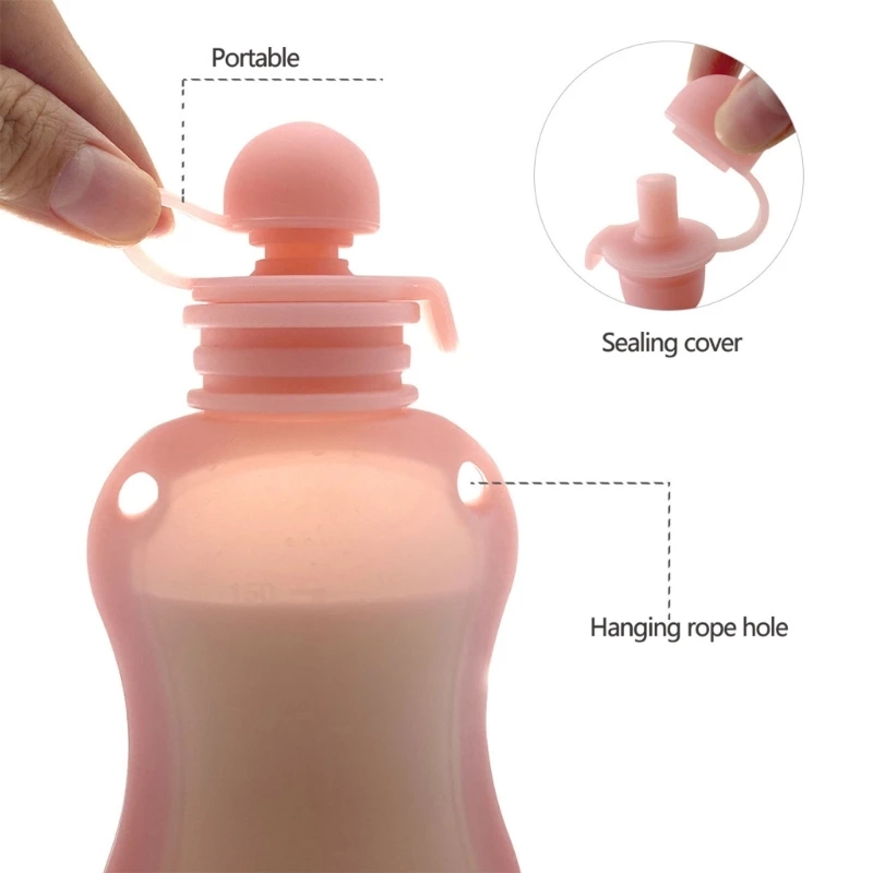 Bolsa de silicona sin BPA para comida de bebé, contenedor de almacenamiento de leche recargable reutilizable, práctico, a prueba de fugas