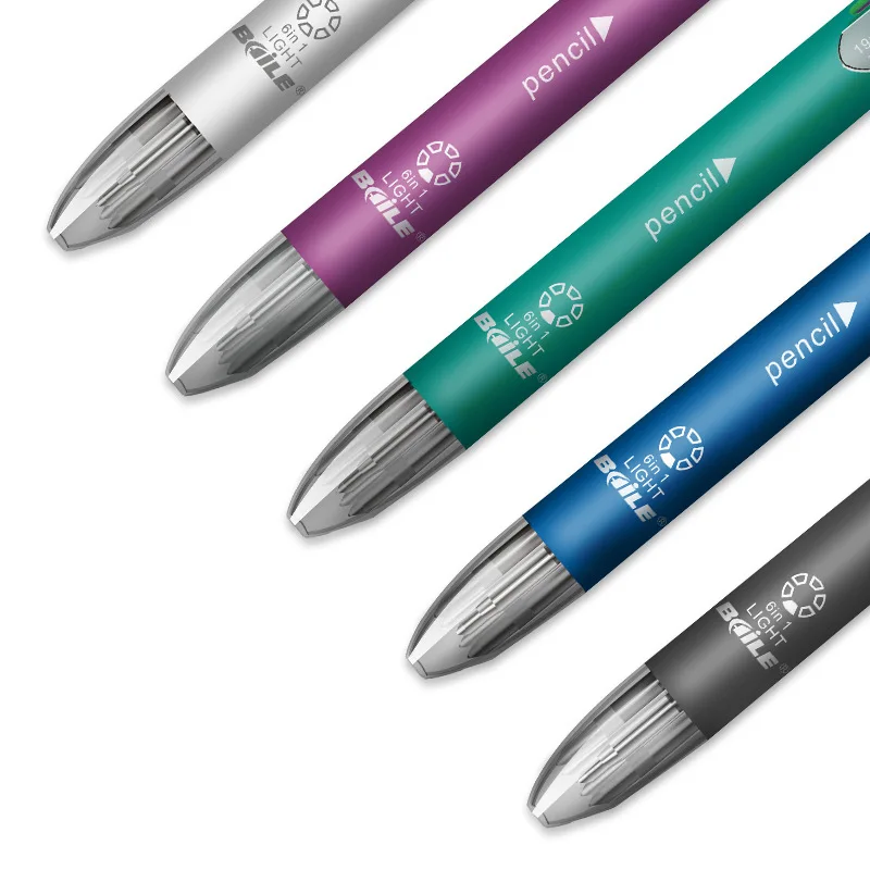 6-in-1 Creative Multicolor ปากกาลูกลื่น PUSH Type ปากกามัลติฟังก์ชั่บุคลิกภาพหกสีกดปากกาโรงเรียน Office SUPPLY
