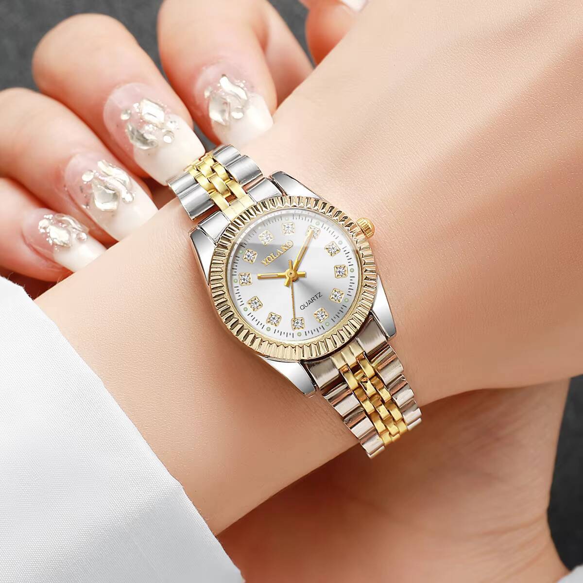 Mode Strass Vrouwen Quartz Horloge Kalender Horloge Klok Gift Reloj Mujer (Zonder Doos)