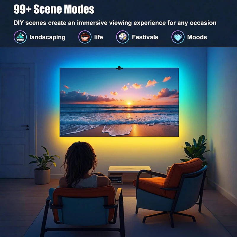 Tira de luces LED con retroiluminación de sincronización de TV, cinta de diodo de cinta Flexible USB con Sensor de captura de Color RGBIC, Control por aplicación remota Bluetooth
