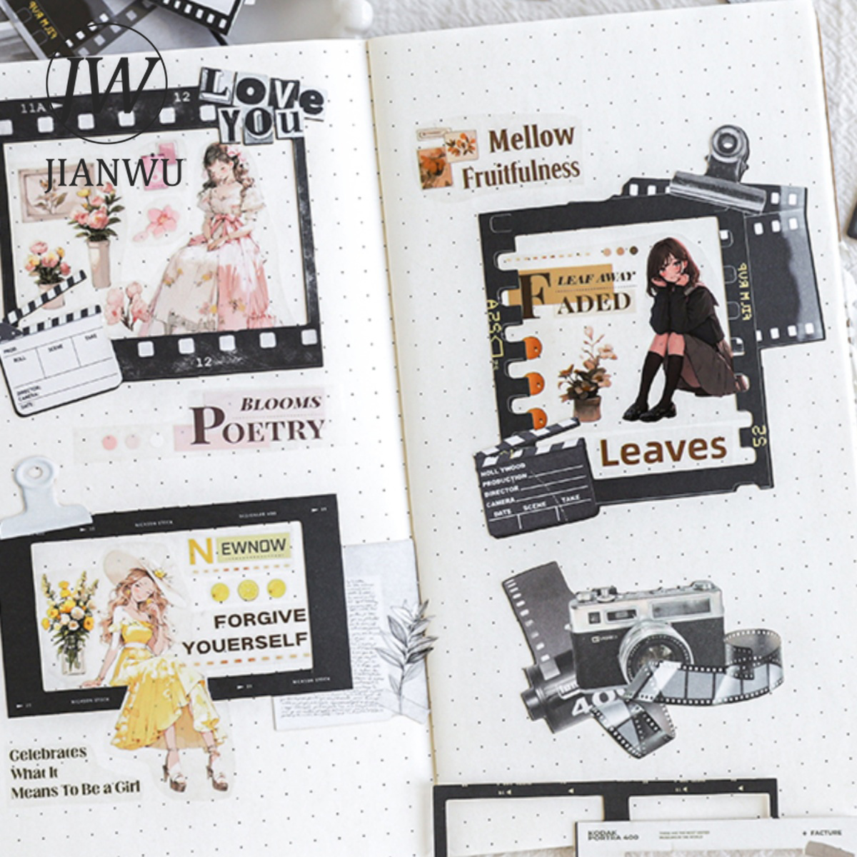 JIANWU Time Theater Series Vintage Hollow Border Material Collage Sticker Creative DIY Journal Scrapbooking Stationery