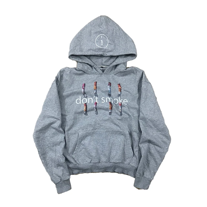 Sudadera con capucha de campaña Y2K para hombre y mujer, sudadera Retro con estampado de humo, nueva moda, Vintage, clásico, Hip Hop, ropa informal gris, abrigo holgado Unisex