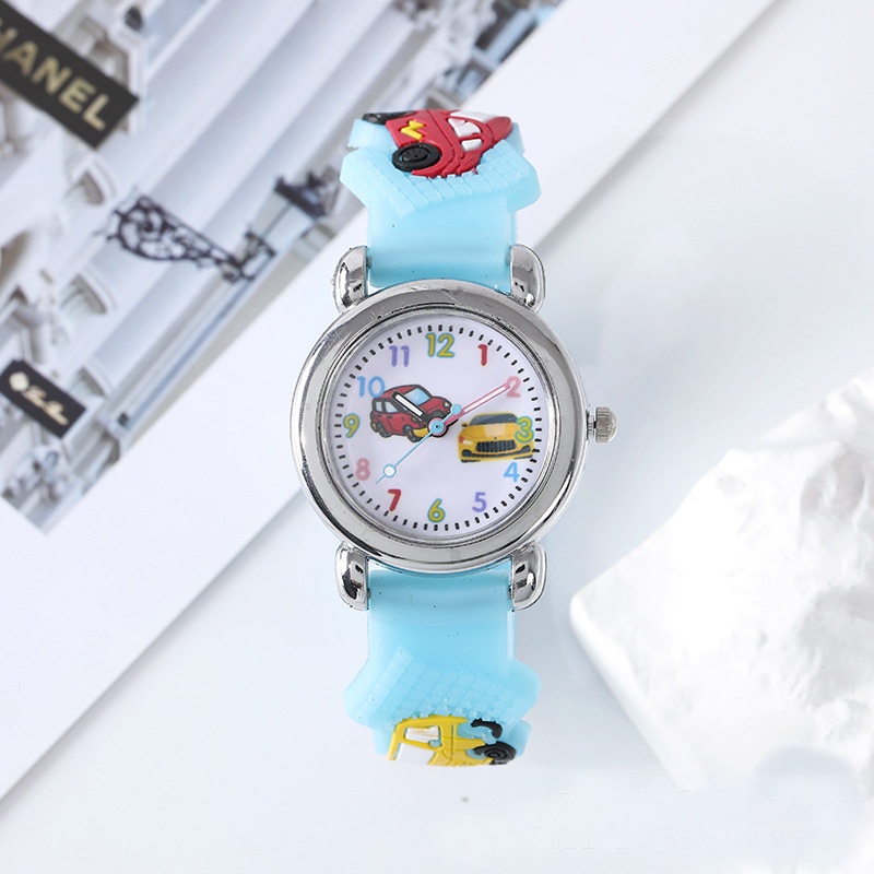 Mode Kleur Cartoon Auto Kinderhorloge Basisschool Jongen Kinderhorloge 3D Siliconen Band Cadeau