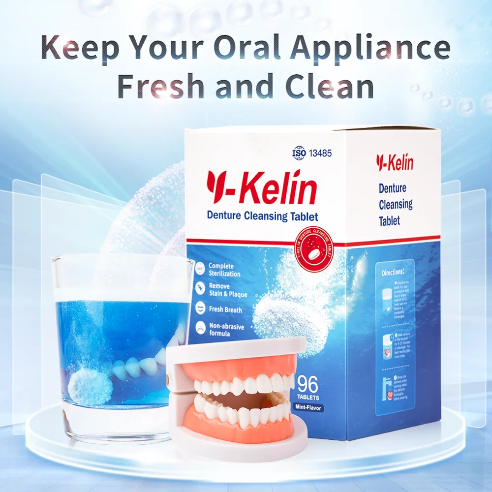 Y-Kelin Denture Cleansing Tablet 30/60/90 Tabs Cleanser Pills Remove Plaque Antibacteria