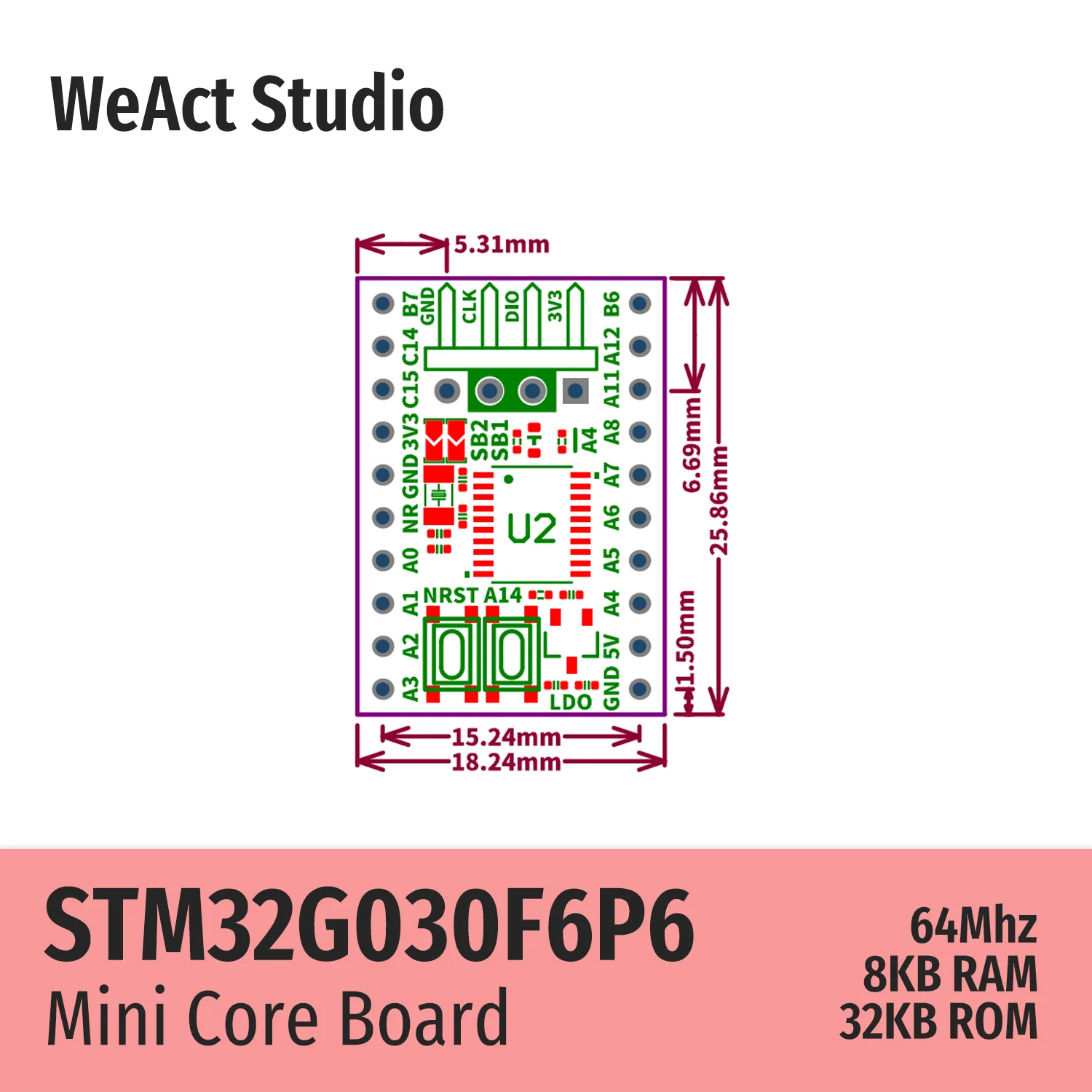 WeAct STM32G030F6P6 STM32G030 STM32G0 STM32 Placa central Placa de demostración