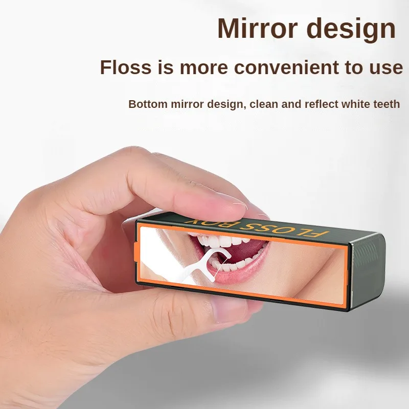 20PCS Mecha Wind Mirror Portable Floss Box Auto Pop Up 10pcs Mini Transparent Floss Stick Storage Box Oral Care Floss Organizer