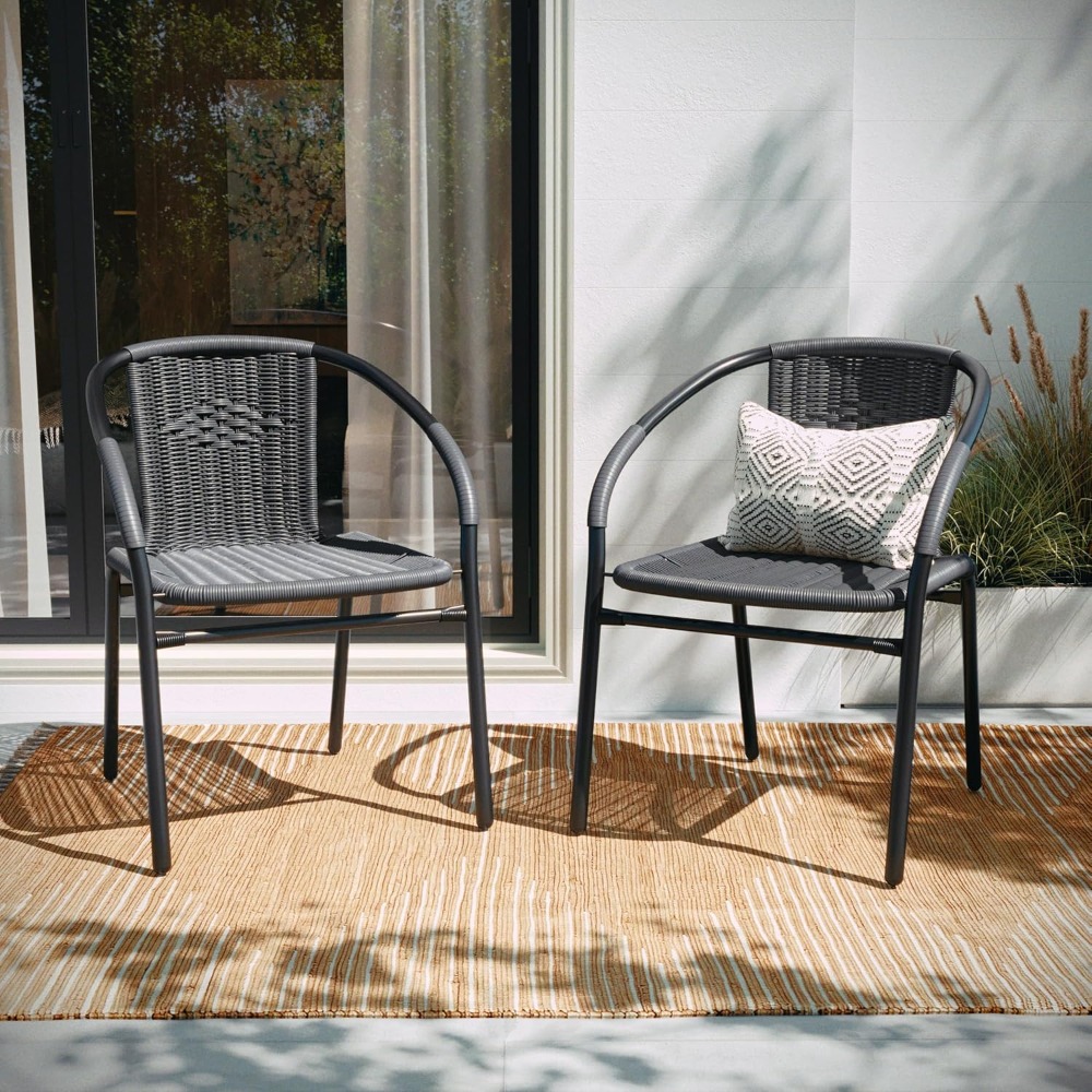 2 Pack Rattan Indoor-Outdoor Restaurant Stack Chair