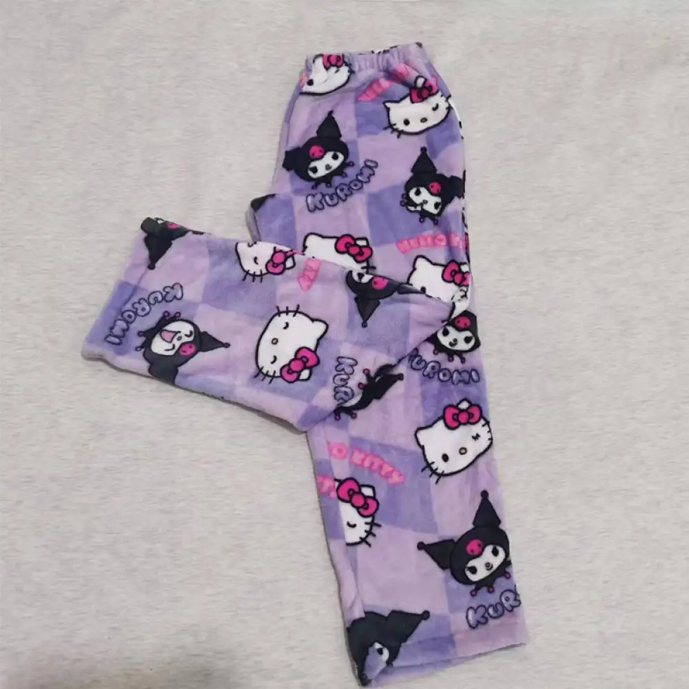 Sanrio Kuromi กางเกงชุดนอนสตรี Kawaii Hello Kitty อะนิเมะการ์ตูนกางเกงขากว้างชุดนอนกางเกงกางเกงขาสั้นน่ารักสาวของขวัญ