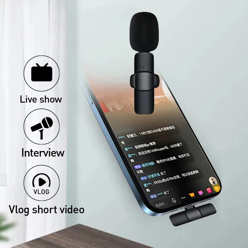 ミニワイヤレスラベリアマイク、防風ウール交換可能なラベリアマイク、iPhone、YouTube、Vlog、音声録音用
