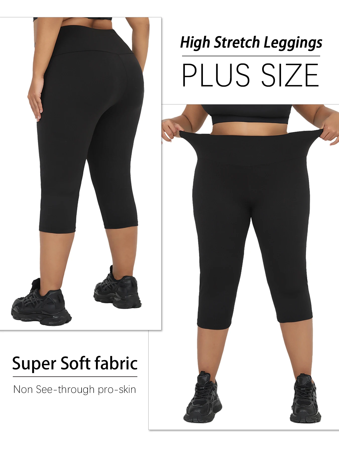 Plus-Size-Leggings für Damen, superweiche Yoga-Caprihose mit hoher Taille und Bauchkontrolle, kein durchsichtiges Workout-Lauf-Leggings