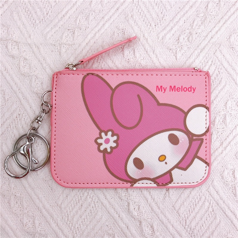 Sanrio Kurumi สุนัขพุดดิ้งสุนัขสีขาวตัวเล็ก สุนัข Gemini Star Long Eared Rabbit Leather Card Set Wallet with Keychain Pendant