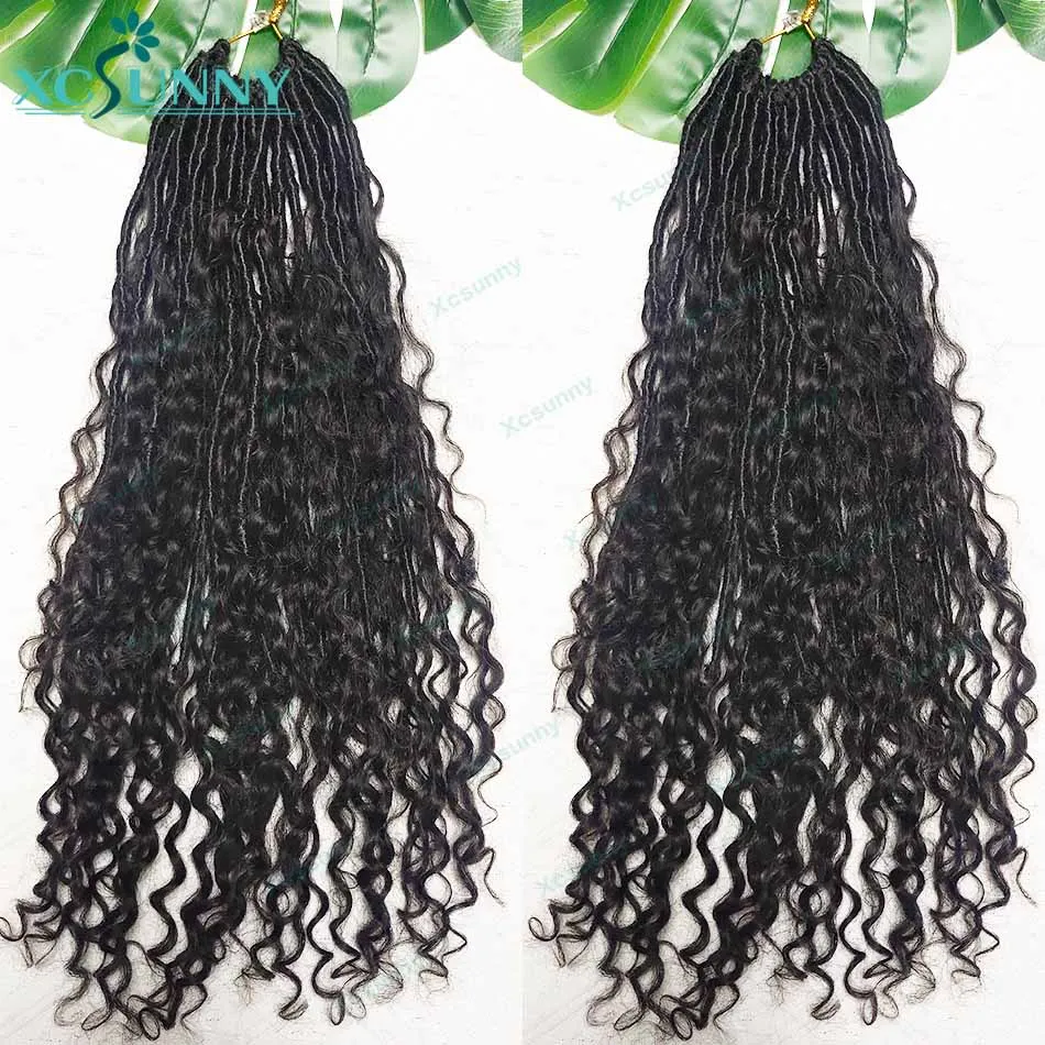 โครเชต์ Boho locs กับเส้นผมมนุษย์หยิกก่อน looped โครเชต์ผมหยิกเจอร์รี่ปลายเส้นผมมนุษย์สำหรับผู้หญิงสีดำสังเคราะห์ locs