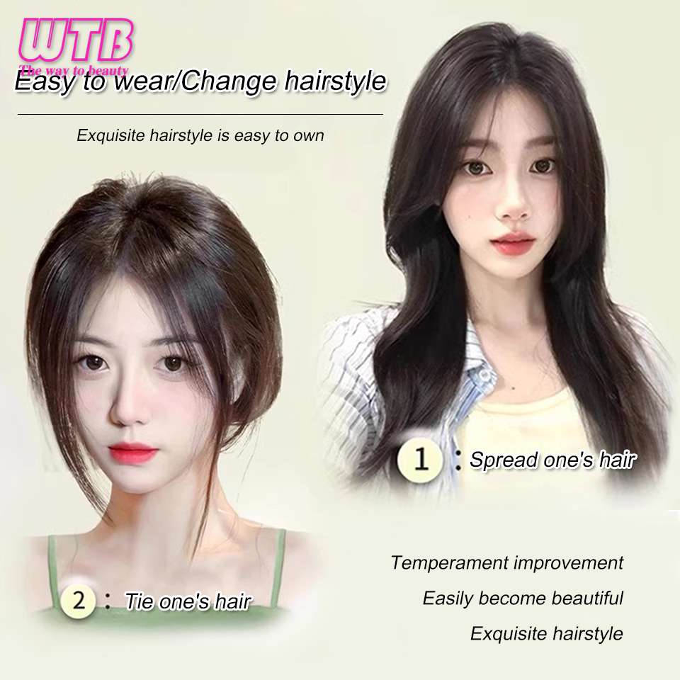 Wtb-合成フレンチフリンジウィッグ女性用、自然にふわふわで軽量なシームレスカバー、白い髪、ピース